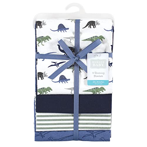 Image of Hudson Baby Unisex Baby Cotton Flannel Receiving Blankets, Blue Green Dino, One Size