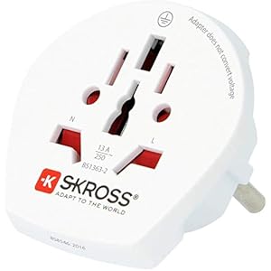SKROSS | 1.500211-E | World to Europe | Wereldreisadapter voor Europa – Spanning en vermogen: 100V – 1600W / 250V – 4000W. Bescherming tegen elektrische schokken