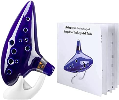 Ohuhu Zelda Ocarina with Song Book (Songs From the Legend of Zelda) Display Stand, FDA Tested 12 Hole Alto C Zelda Ocarinas Play by Link Triforce, Gift for Zelda Fans with Display Stand Protective Bag