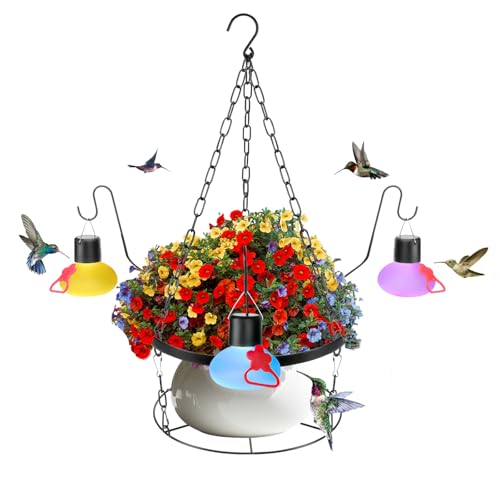 Headak Life Solar Hummingbird feeders for Outdoors with Hanging Planter(11 inch),Black Hanging Plant...