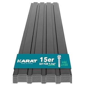 KARAT – 15 stuks trapeziumplaten 115 x 45 cm – profielplaat set incl. schroeven – 7,7 m² wandplaat dakplaat – dikte 0,25 mm – dakplaten plaatstaal wandbekleding (grijs)