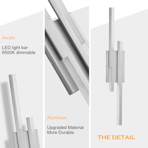 Image of Benkut Modern LED Wall Sconce Silver Remote Wall Light Fixtures for Bathroom, Dimmable Vanity Light Indoor LED Remote Wall Sconce for Bedside Bedroom Living Dining Room (27.6inch 3000-6500K 1 Pack)
