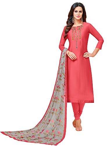 Image of AKHILAM Women's Cotton Chanderi Embroidered Unstitched Salwar Suit Material(26Dmk20 Parent)