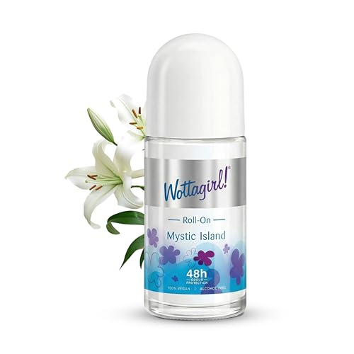 Image of Wottagirl Mystic Island Underarm RollOn for Women | Fruty and Floral Deodorant | 48H Odour Protection | Alcohol-Free, Gentle Formula | 100% Vegan | 50ml | Alcohol-free 48H odour protection with fruity floral fragrance. 100% vegan formula.