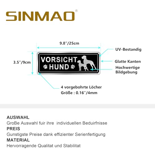 SINMAO Vorsicht Bissiger Hund Schild lustig mit 2 Hunde und Hundepfote 25x9cm Gebürstetes Aluminium, mit Vorlochung zum Aufhängen oder Annageln an die Wand Erhältlich