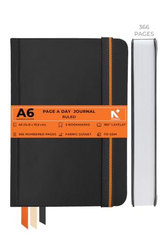 Image of NEORAH -A6 DOTTED | 368 Pages - 110 Gsm | PAGE A DAY JOURNAL (14.8 X 10.5 cm)-Hardcover Dot Grid Notebook |Back Pocket |3 Silk Book Mark - Completely HANDMADE for Journaling,writing - BLACK