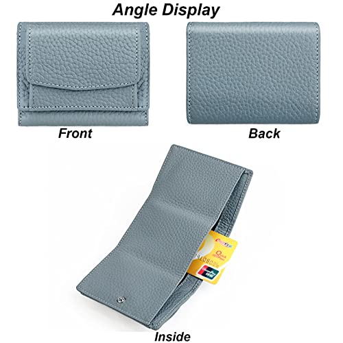 Preliminaryt-2024 New Genuine Leather RFID Blocking Card Holder Organizer Pocket Mini Wallet,Premium Leather Wallet for Women,Anti-Credit Card Fraud Folding Mini Wallet (Blue)2