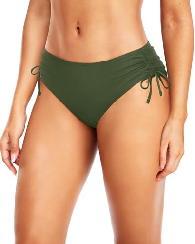 Image of Daci Women Mid Waist Bikini Bottoms - Full Coverage Swim Bathing Suit Bottom Side Tied Swimsuit Bottoms