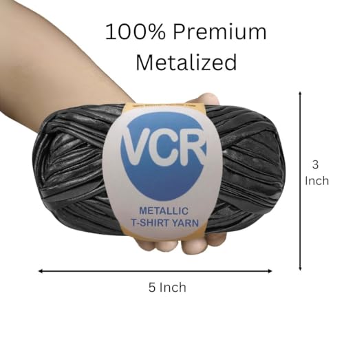 Image of VCR Black Metallic T-Shirt Yarn, 100 Grams, 100% Metallized Craft Yarn, Pack of 1 Yarn, Suitable for Handbags, Tote Bags and Sling Bags