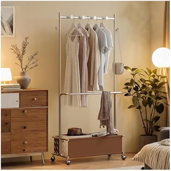 Metalowy wieszak na ubrania przenośny 2-prętowy wieszak na ubrania do salonu sypialni szafy wejściowej - srebrny 80 cm solidne i stylowe rozwiązanie do przechowywania