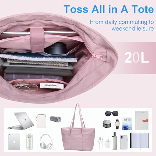Image of CTWWFS Large Tote Bag for Women with Zipper, Nylon Lightweight Work Tote with 15.6 inch Laptop Sleeve, Nurse Bag for Work College
