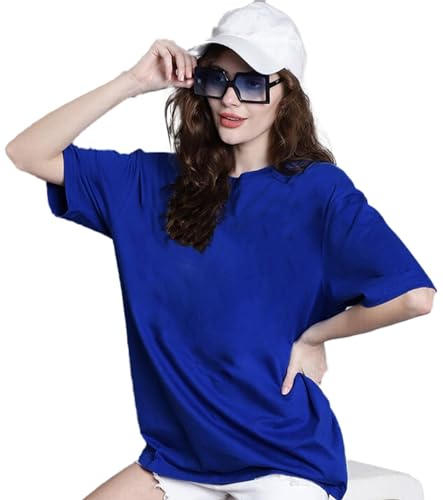 Image of LEOTUDE Women's cotton Oversized Fit Oversized Half Sleeve Tshirt, Round Neck Longline Drop Shoulder Solid T-Shirt
