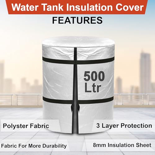 Image of GLUN 500 Liter Water Tank Insulation Cover, Pack of 1 Valcro Opening, Protects from Heat, Cold & Algae, Roof Top Thermal Water Tank Cover