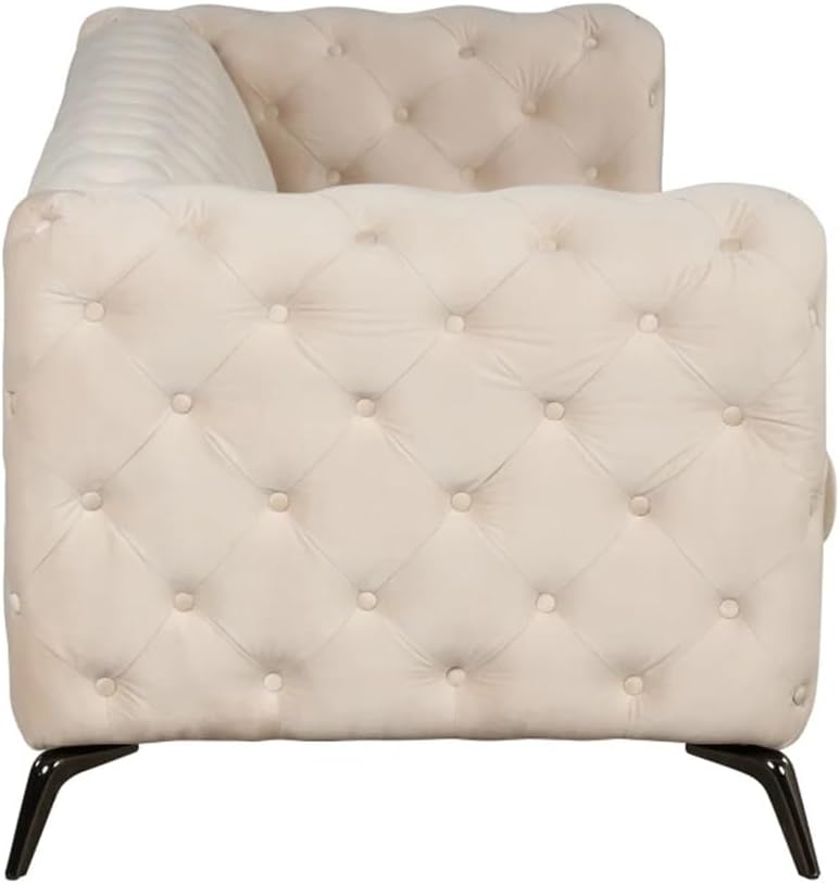 85.5" Velvet Upholstered Sofa with Sturdy Metal Legs, Sofa Couch with Button Tufted Back, 3 Seater Couch Beige