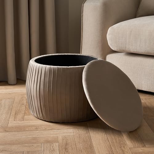 OHS Dressing Table Chair Matte Velvet Pleated Storage Seat Ottoman, Soft Velvet Footrest Stool Pleated Design for Living Room Bedroom or Hallway, One Size - Mink