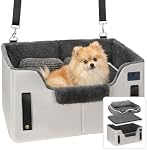 Veehoo 2-in-1 Dog Car Seat & Pet Bed for Small Medium Dogs up to 50lbs, Foldable Travel Puppy Pet Booster Car Seat with Safety Leash, Non-Slip Removable Washable Cover, 62 x 46 cm, Grey