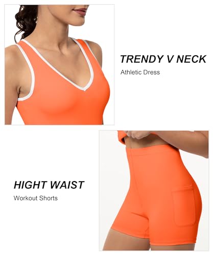 Tennis Dress with Shorts Womens V Neck Athletic Workout Golf Dress Casual Sleeveless Colorblock Dress4