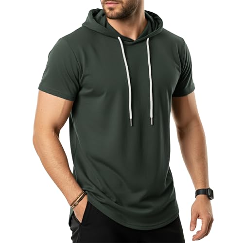GIVON - Sudadera de manga larga con capucha para hombre - Verde - X-Large