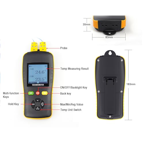 Image of Tzone Dual Channel Thermocouple Data Logger K Type, USB Temperature Logger with Probe High Temp Recorder for K /T /J Sensor, Digital Thermometer Recording with 61440 Group for HVAC Lab Industrial Oven