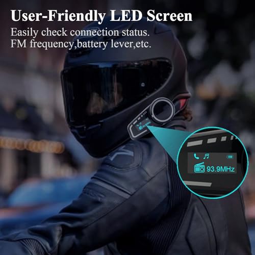 QSPORTPEAK Motorbike helmets bluetooth intercom,M2C full duplex Wireless motorcycle bluetooth headset for 2-6 Riders with LCD Screen,CVC+DSP Noise Cancellation Music Share IP67Waterproof,1 Pack - Image 4