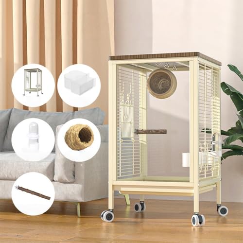 Kirnuo鳥かご 鳥かご 大型 鳥ケージ キャスター付き 鳥かご移動便利 ダブルロック設計 清掃が簡単 餌入れ付き ル鳥かご 複数飼い大型インコ ケージ セキセイインコゴザクラインコオカメイ ヒヨドリ、クロウタドリ、 (両面強化ガラスモデル:ウォームベー