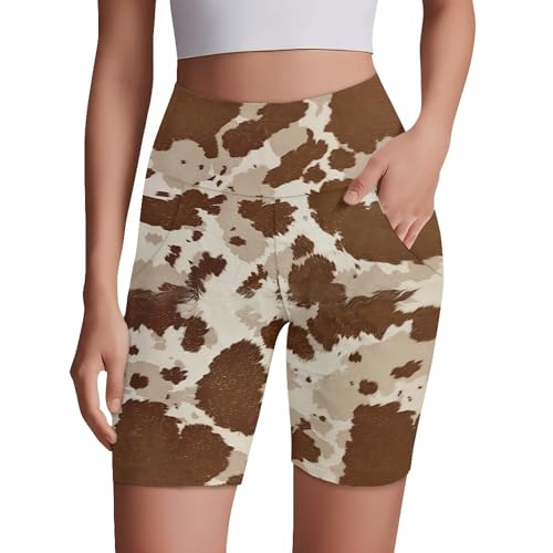 Leggings cortos de gimnasio Amzbeauty con bolsillos talla 3XL Slim leopardo marrón