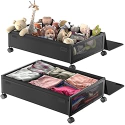 Cajones Bajo Cama Conforama Innotic Caja Bajo Cama con Ruedas y Tapa, Multiusos Cajas Almacenaje Ropa Estante Metálico Almacenaje Bajo Cama Plegable Caja Almacenaje Ropa para Ropa Debajo Cama,Zapatos,Juguetes,Libros (2 Piezas)