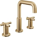 Delta Nicoli Brushed Gold Bathroom Faucet 3 Hole, 8 Inch Widespread Bathroom Sink Faucet for Vanity, Push-Pop Drain Assembly, Champagne...