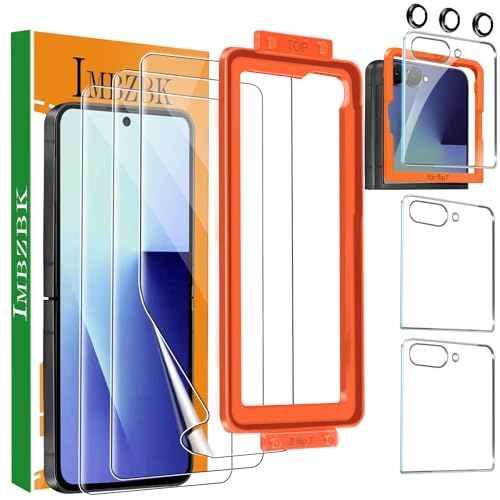IMBZBK [Auto Installation] 3 Pack Screen Protector for Samsung Galaxy Z Flip 7, 3 Inside Flexible Film + 3 Front Tempered Glass + 3 Camera Lens Protector Accessories