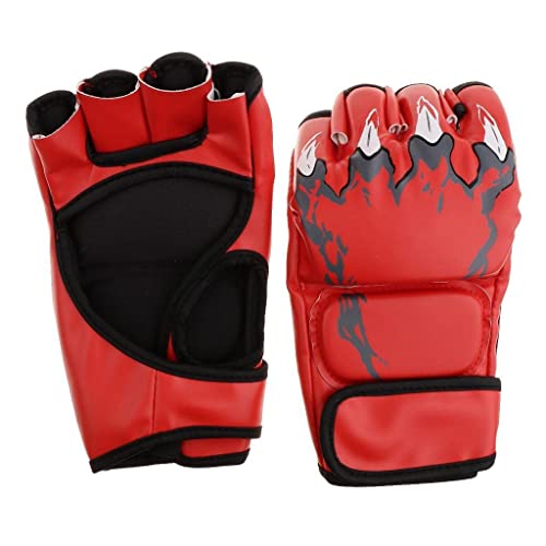 Enhanced Half-Finger Boxing Gloves Mma Ufc Punching Bag Gloves With Adjustable Velcro Wrist Band (Size: M&L (Red) #TOP1