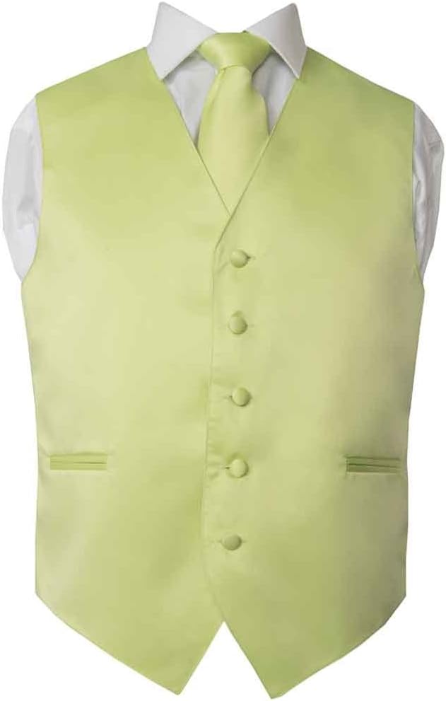 Men's Premium Solid Vest - NeckTie – Bow Tie - Pocket Square 4 Piece Set for Suits & Tuxedos (Mint, 2XL)