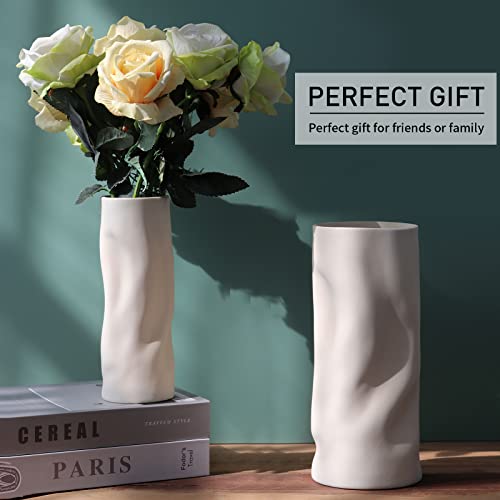 Abbittar Ceramic Vase Set Of 2, 10.7" And 9" H Large Flower Vases For Rustic Home Decor, Modern Farmhouse Decor, Living Room Decor, Table, Counter, Mantel And Entryway Decor (Beige) #TOP3