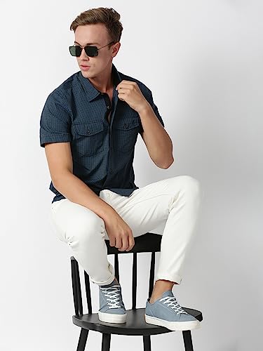 Image of Thomas Scott Men 100% Cotton Regular | Half Sleeve | Dounble Pocket | Checks Printed | | Casual | Shirts