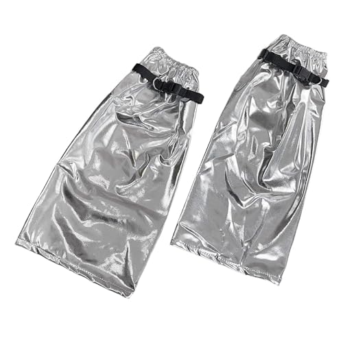 Leg Warmers for Women Half Sleeve Foot Leg Warm Harajuku Flared Leg Warmer For Women Punk Metallic Silver Leg Garters Buckled Strap Leg Cover Long Socks