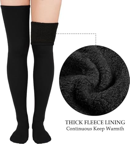 SAYFINE Wool Warm Thigh High Socks Extra Long Cotton Knitted Warm Thick Thermal Woolen for Women Winter Wear Knee Length Leg Warmers Tall Long Boot Cuffs Cap Stocking Girls Stripe Warmer 4