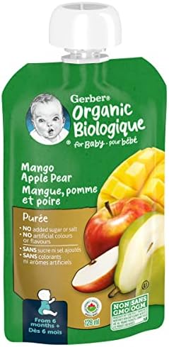 GERBER Organic PURÉE Mango Apple Pear, Baby Food, Meal, 6+ Months, 128 ml, 12 Pack, Packaging May Vary — view 3