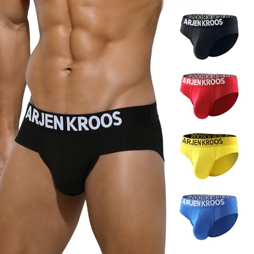 Arjen Kroos Men's Underwear Briefs, Sexy Athletic Cotton Underwear Men, Low Rise Underpants Pouch Underwear for Men 4 Pack