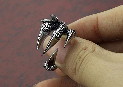 AZYOUNG 316L Stainless Steel Vintage Silver Dragon Claw Adjustable Opening Ring2