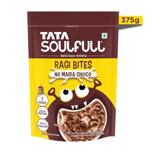 Image of Tata Soulfull Ragi Bites No Maida Choco, Yummy Chocolatey, 375g, Delicious Millets, 7 Grains, High in Protein, Rich in Calcium, Breakfast Cereals (Pack of 3)