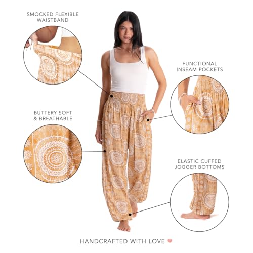Image of Lotus and Luna Women's Harem Pants Thai Pants for Beach & Lounge High Waisted Flowy Boho Pants Genie Pants Yoga Pants