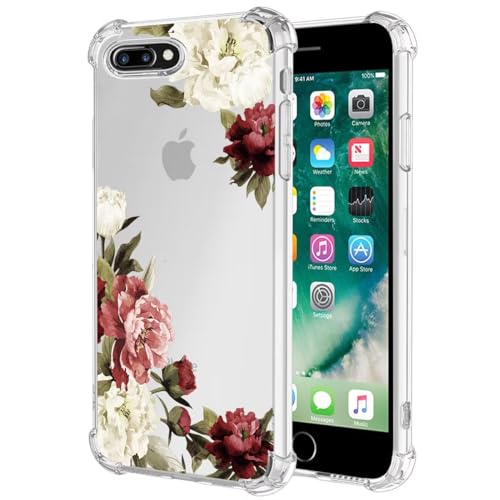 Image of Jhxtech Phone Case for iPhone 7 Plus Case, iPhone 8 Plus, Apple 7 Plus girls women, Slim Shockproof Clear Floral Pattern Soft Flexible TPU Protective Cover for Apple iPhone 7 Plus Blossom Flower