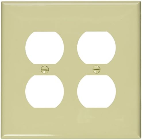 Leviton PJ82-I 2-Gang Duplex Receptacle Wallplate, Midway Size, Ivory