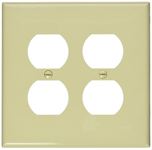 Image of Leviton 2-Gang Duplex Receptacle Wallplate, Midway Size, PJ82-I, Ivory