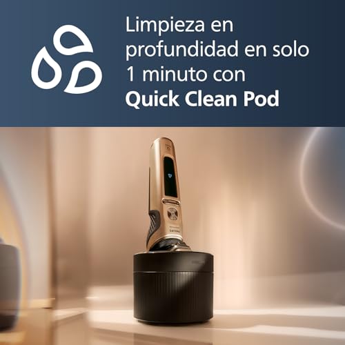 Philips S9000 Prestige, Afeitadora Eléctrica Hombre, Máquina de Afeitar Barba en Seco y Mojado, Tecnología Levanta y Corta SkinIQ, Recortador de Precisión, Centro de Limpieza, Funda Premium, SP9841/32 - imagen 6