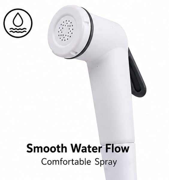 Image of HPF PVC Flexible Health Faucet Set with Gun, Pipe, Hook - Bathroom (Toilet Spray Gun) Accessories (Standard Size, White) with Free 1 Leak Proof Teflon Tape, Tube Length 1 Meter