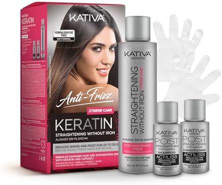 Kativa Anti-Frizz Xtreme Care, Home Use Straightening Treatment with Keratin and Cupuaçu, Rebuilds Damaged Hair and Straightens Waves