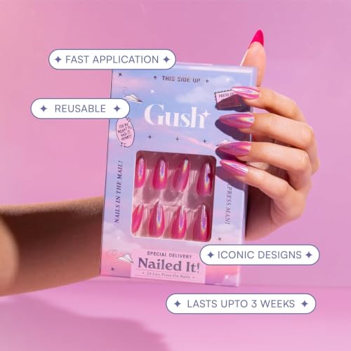 Image of Gush Beauty Press On Nails | Reusable Extensions | Artificial Nails Set | Long Lasting Design | Glue Tabs and nail glue included | Pack of 24 Nails | For women (Siren - Super Short Square) (Blue Taffy Cat Eye)