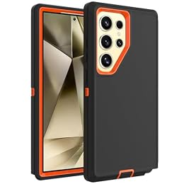 WOGROO for Samsung Galaxy S25 Ultra Case, Heavy-Duty Tough Rugged Shockproof Drop Protective Cover, Black+Orange