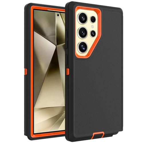 Image of Case for Galaxy S24 Ultra, Heavy-Duty Tough Rugged Shockproof Drop Protective Cover Cases for Samsung Galaxy S24 Ultra, Black+Orange
