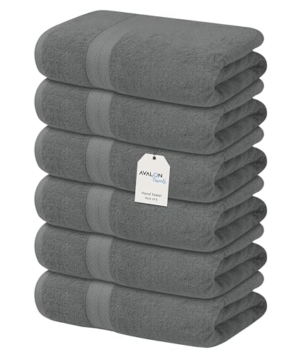 Avalon Towels Bathroom Hand Towels, Grey Towels,16x28 Inch, 6 Pack